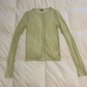 American Eagle Fitted Mesh Green Long Sleeve Top